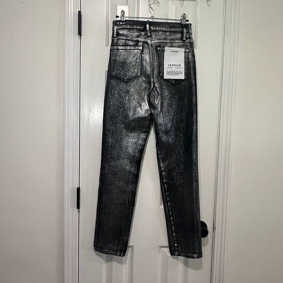NWT FRAME Le Sylvie High Waist Straight Straight Leg Jeans Metallic - Picture 4 of 7